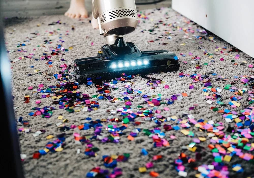 A vacuum cleaner cleaning a carpet